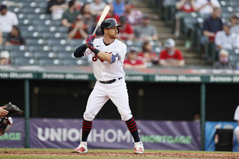 Jordan Luplow #8 of the Cleveland Indians (Photo by Ron Schwane/Getty Images)