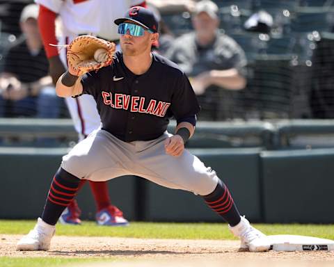 Jake Bauers #10 of the Cleveland Indians (Photo by Ron Vesely/Getty Images)