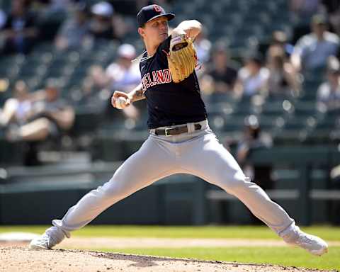 Zach Plesac #34 of the Cleveland Indians (Photo by Ron Vesely/Getty Images)