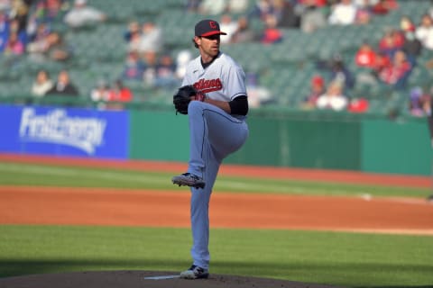 Starting pitcher Shane Bieber #57 of the Cleveland Indians (Photo by Jason Miller/Getty Images)