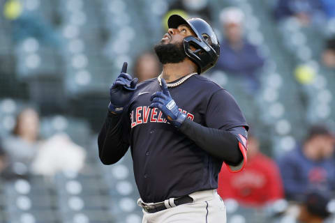 Franmil Reyes #32 of the Cleveland Indians (Photo by Steph Chambers/Getty Images)