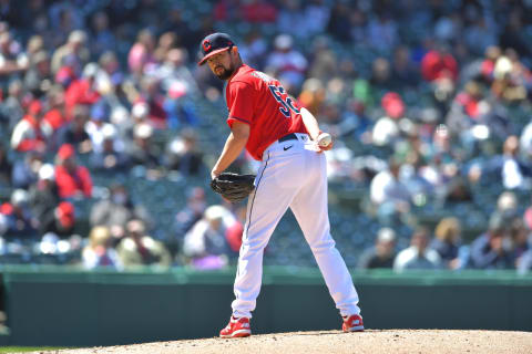 Relief pitcher Nick Sandlin #52 of the Cleveland Indians (Photo by Jason Miller/Getty Images)