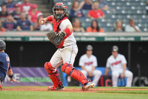 Catcher Austin Hedges #17 of the Cleveland Indians (Photo by Jason Miller/Getty Images)