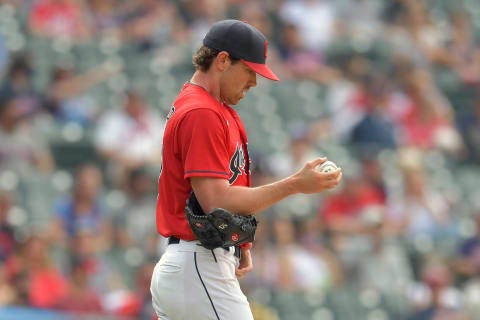 Starting pitcher Shane Bieber #57 of the Cleveland Indians (Photo by Jason Miller/Getty Images)