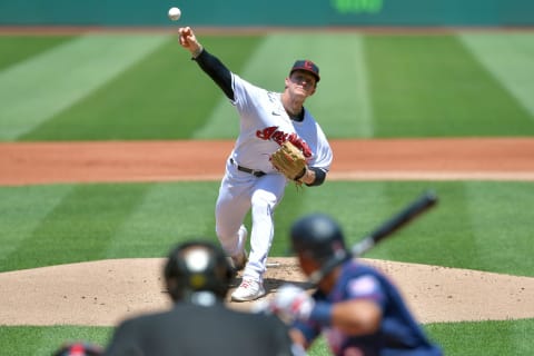 Starting pitcher Zach Plesac #34 of the Cleveland Indians (Photo by Jason Miller/Getty Images)