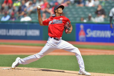 Starting pitcher Triston McKenzie #24 of the Cleveland Indians (Photo by Jason Miller/Getty Images)