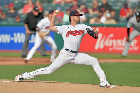 Starting pitcher Shane Bieber #57 of the Cleveland Indians (Photo by Jason Miller/Getty Images)