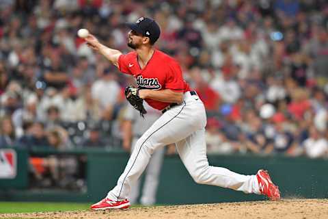 Relief pitcher Nick Sandlin #52 of the Cleveland Indians (Photo by Jason Miller/Getty Images)