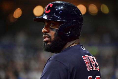 Franmil Reyes #32 of the Cleveland Indians (Photo by Julio Aguilar/Getty Images)