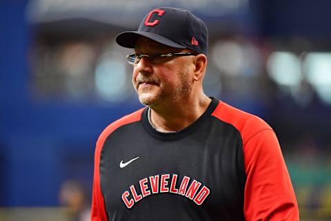 Manager Terry Francona of the Cleveland Indians ahead of the 2021 MLB Draft (Photo by Julio Aguilar/Getty Images)