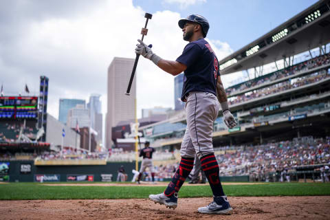 Eddie Rosario #9 of the Cleveland Guardians (Photo by Brace Hemmelgarn/Minnesota Twins/Getty Images)