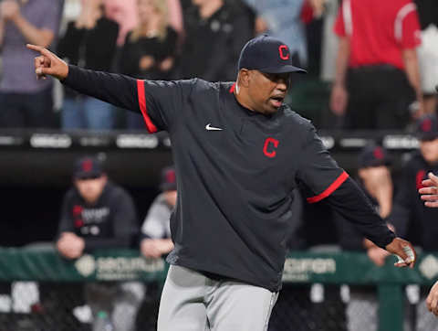 Interim Manager DeMarlo Hale #33 of the Cleveland Indians (Photo by Nuccio DiNuzzo/Getty Images)