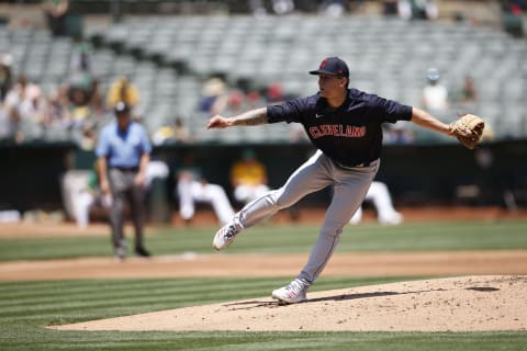 Zach Plesac #34 of the Cleveland Indians (Photo by Michael Zagaris/Oakland Athletics/Getty Images)