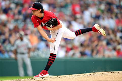 Cal Quantrill #47 of the Cleveland Indians (Photo by Emilee Chinn/Getty Images)