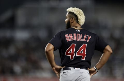 NEW YORK, NY – SEPTEMBER 17: Bobby Bradley #44 of the Cleveland Indians reacts against the New York Yankees during the sixth inning at Yankee Stadium on September 17, 2021 in New York City. (Photo by Adam Hunger/Getty Images)