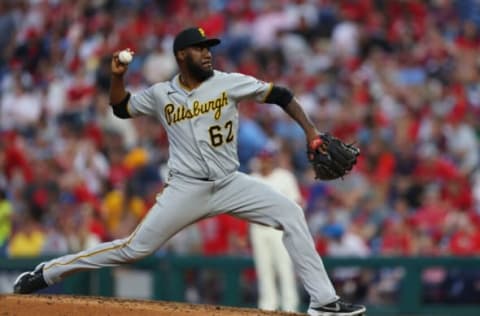 PHILADELPHIA, PA – SEPTEMBER 25: Enyel De Los Santos #62 of the Pittsburgh Pirates in action against the Philadelphia Phillies during a game at Citizens Bank Park on September 25, 2021 in Philadelphia, Pennsylvania. (Photo by Rich Schultz/Getty Images)