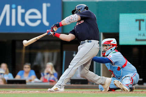 Austin Hedges #17 of the Cleveland Guardians (Photo by Tim Warner/Getty Images)