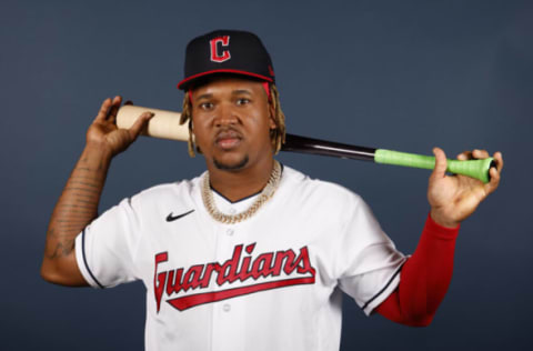 GOODYEAR, ARIZONA – MARCH 22: Jose Ramirez #11 of the Cleveland Guardians poses during Photo Day at Goodyear Ballpark on March 22, 2022 in Goodyear, Arizona. (Photo by Chris Coduto/Getty Images)