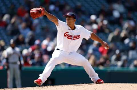 CLEVELAND, OH – APRIL 17: Anthony Gose #26 of the Cleveland Guardians pitches against the San Francisco Giants during the fifth inning at Progressive Field on April 17, 2022 in Cleveland, Ohio. (Photo by Ron Schwane/Getty Images)