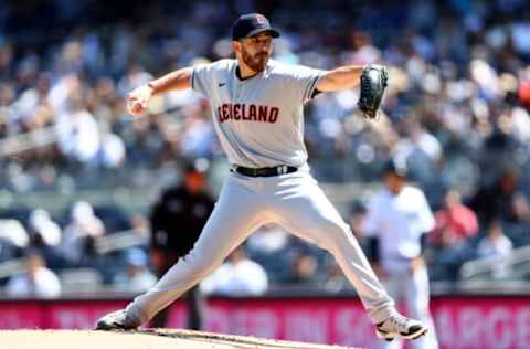 NEW YORK, NEW YORK – APRIL 24: Aaron Civale #43 of the Cleveland Guardians delivers a pitch in the first inning against the New York Yankees at Yankee Stadium on April 24, 2022 in the Bronx borough of New York City. (Photo by Elsa/Getty Images)