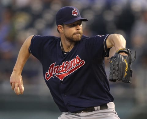 KANSAS CITY, MO – SEPTEMBER 17: Starter Corey Kluber #28 of the Cleveland Indians throws in the first inning against the Kansas City Royals at Kauffman Stadium on September 17, 2013 in Kansas City, Missouri. (Photo by Ed Zurga/Getty Images)