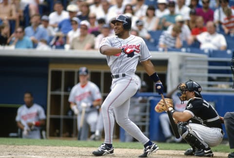 Albert Belle #8 of the Cleveland Indians (Photo by Focus on Sport/Getty Images)