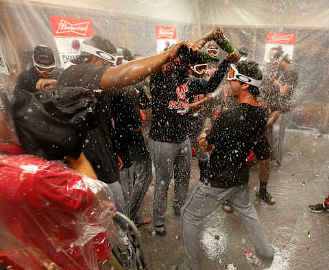 DETROIT, MI – SEPTEMBER 26: Cleveland Indians players celebrate in the clubhouse at Comerica Park after defeating the Detroit Tigers 7-4 to clinch the AL Central Championship on September 26, 2016 in Detroit, Michigan. (Photo by Duane Burleson/Getty Images)