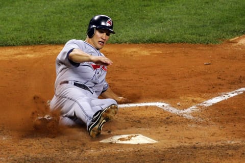 NEW YORK – OCTOBER 08: Grady Sizemore #24 of the Cleveland Indians slides into home to score in the fourth inning against the New York Yankees during Game Four of the American League Division Series at Yankee Stadium on October 8, 2007 in the Bronx borough of New York City. (Photo by Jim McIsaac/Getty Images)