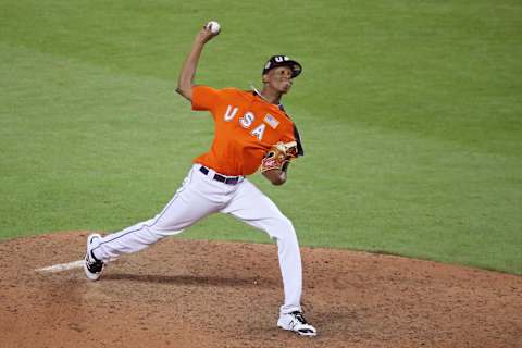 Pitching prospect Triston McKenzie of the Cleveland Indians (Photo by Rob Carr/Getty Images)