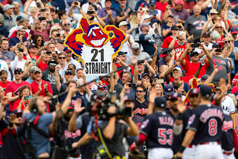 CLEVELAND, OH – SEPTEMBER 13: Cleveland Indians fans celebrate after winning the game against the Detroit Tigers, setting an American League record with 21 straight wins at Progressive Field on September 13, 2017 in Cleveland, Ohio. (Photo by Jason Miller/Getty Images)