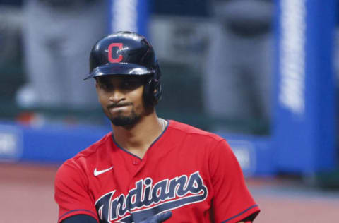 CLEVELAND, OH – SEPTEMBER 09: Oscar Mercado #35 of the Cleveland Indians reacts after striking out against Danny Duffy #41 of the Kansas City Royals during the fourth inning at Progressive Field on September 09, 2020 in Cleveland, Ohio. The Royals defeated the Indians 3-0. (Photo by Ron Schwane/Getty Images)