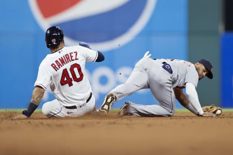 Harold Ramirez #40 of the Cleveland Indians (Photo by Ron Schwane/Getty Images)