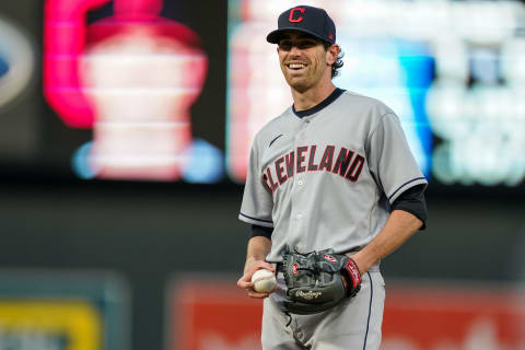 Shane Bieber #57 of the Cleveland Indians (Photo by Brace Hemmelgarn/Minnesota Twins/Getty Images)