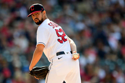 CLEVELAND, OHIO – JUNE 12: Nick Sandlin #52 of the Cleveland Indians  (Photo by Emilee Chinn/Getty Images)