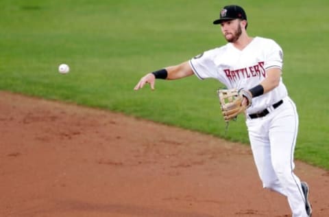 The Timber Rattlers’ David Fry throws the ball during their game against the Cedar Rapids Kernels Wednesday, Aug. 14, 2019 at Neuroscience Group Field at Fox Cites Stadium in Grand Chute, Wis.Danny Damiani/USA TODAY NETWORK-WisconsinRattlerskernels 081419 109The Timber Rattlers David Fry throws the ball during their game against the Cedar Rapids Kernels Wednesday, Aug. 14, 2019 at Neuroscience Group Field at Fox Cites Stadium in Grand Chute, Wis.Danny Damiani/USA TODAY NETWORK-Wisconsin