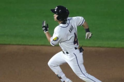 Akron RubberDucks Steven Kwan legs out a first-inning triple against Bowie on Tuesday, June 29, 2021 in Akron, Ohio, at Canal Park. [Phil Masturzo/ Beacon Journal]Ducks Gamer 6 30 10