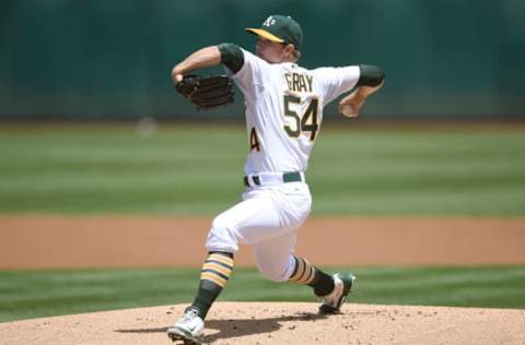 OAKLAND, CA – AUGUST 02: Sonny Gray #54 of the Oakland Athletics pitches against the Cleveland Indians in the top of the first inning at O.co Coliseum on August 2, 2015 in Oakland, California. (Photo by Thearon W. Henderson/Getty Images)