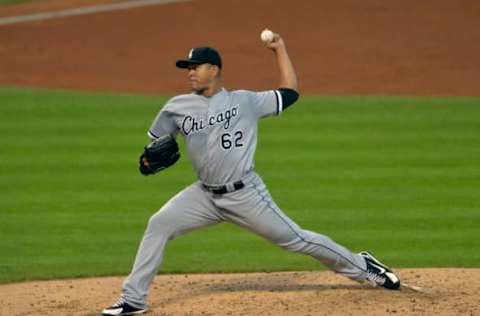 Aug 16, 2016; Cleveland, OH, USA; Chicago White Sox starting pitcher Jose Quintana (62) pitches in the second inning against the Cleveland Indians at Progressive Field. Mandatory Credit: David Richard-USA TODAY Sports