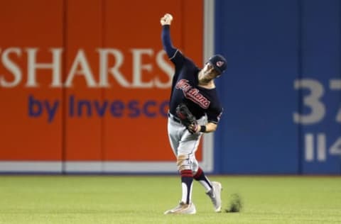 Oct 18, 2016; Toronto, Ontario, CAN; Cleveland Indians center fielder Tyler Naquin (30) fields a ball during the fourth inning against the Toronto Blue Jays in game four of the 2016 ALCS playoff baseball series at Rogers Centre. Mandatory Credit: John E. Sokolowski-USA TODAY Sports