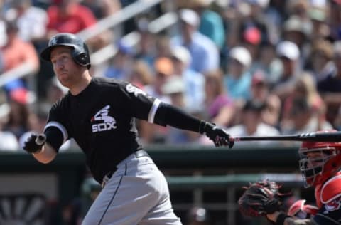 Mar 25, 2017; Goodyear, AZ, USA; Chicago White Sox third baseman Todd Frazier (21) bats against the Cleveland Indians during the fourth inning at Goodyear Ballpark. Mandatory Credit: Joe Camporeale-USA TODAY Sports