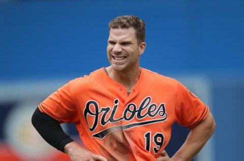 TORONTO, ON – JULY 21: Chris Davis #19 of the Baltimore Orioles reacts after being stranded on base at the end of the top of the sixth inning during MLB game action against the Toronto Blue Jays at Rogers Centre on July 21, 2018 in Toronto, Canada. (Photo by Tom Szczerbowski/Getty Images)