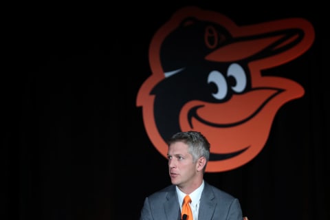 BALTIMORE, MD – NOVEMBER 19: Mike Elias talks to the media after formally being introduced as the Baltimore Orioles Executive Vice President and General Manager during a news conference at Oriole Park at Camden Yards on November 19, 2018 in Baltimore, Maryland. (Photo by Rob Carr/Getty Images)