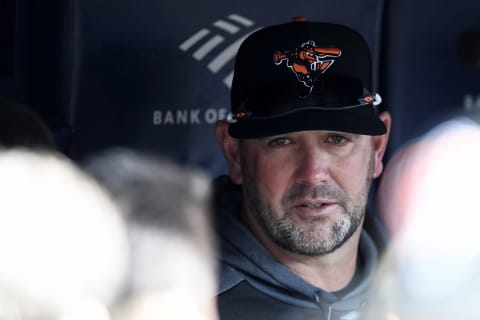 NEW YORK, NEW YORK – MARCH 28: Manager Brandon Hyde of the Baltimore Orioles speaks to media during batting practice before the game against the New York Yankees during Opening Day at Yankee Stadium on March 28, 2019 in the Bronx borough of New York City. (Photo by Sarah Stier/Getty Images)