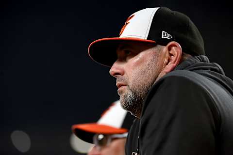 BALTIMORE, MD – MAY 04: Manager Brandon Hyde #18 of the Baltimore Orioles looks on during the game against the Tampa Bay Rays at Oriole Park at Camden Yards on May 4, 2019 in Baltimore, Maryland. (Photo by Will Newton/Getty Images)