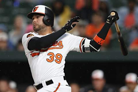 BALTIMORE, MARYLAND – APRIL 08: Renato Nunez #39 of the Baltimore Orioles bats against the Oakland Athletics at Oriole Park at Camden Yards on April 8, 2019 in Baltimore, Maryland. (Photo by Patrick Smith/Getty Images)