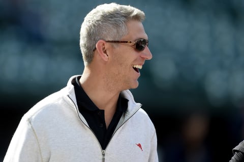 BALTIMORE, MD – MAY 22: General Manager Mike Elias of the Baltimore Orioles watches batting practice before the game against the New York Yankees at Oriole Park at Camden Yards on May 22, 2019 in Baltimore, Maryland. (Photo by Greg Fiume/Getty Images)