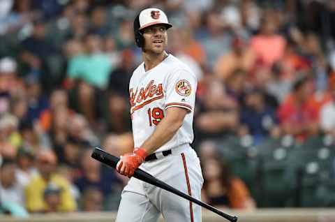 BALTIMORE, MD – AUGUST 07: Chris Davis #19 of the Baltimore Orioles walks to the dugout after striking out in the third inning against the New York Yankees at Oriole Park at Camden Yards on August 7, 2019 in Baltimore, Maryland. (Photo by Greg Fiume/Getty Images)