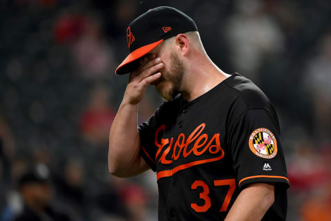 BALTIMORE, MD – SEPTEMBER 06: Dylan Bundy #37 of the Baltimore Orioles walks off the field after being pulled during the seventh inning against the Texas Rangers at Oriole Park at Camden Yards on September 6, 2019 in Baltimore, Maryland. (Photo by Will Newton/Getty Images)