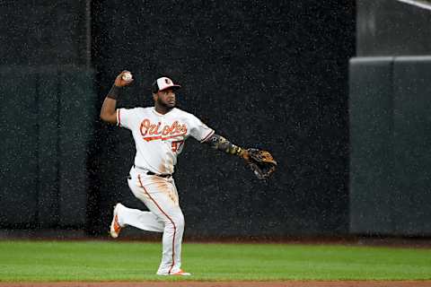 BALTIMORE, MD – SEPTEMBER 12: Hanser Alberto #57 of the Baltimore Orioles throws to first base during the fifth inning against the Los Angeles Dodgers at Oriole Park at Camden Yards on September 12, 2019 in Baltimore, Maryland. (Photo by Will Newton/Getty Images)