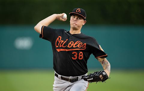 DETROIT, MI – SEPTEMBER 13: Aaron Brooks #38 of the Baltimore Orioles warms up prior to the start of the game against the Detroit Tigers at Comerica Park on September 13, 2019 in Detroit, Michigan (Photo by Leon Halip/Getty Images)